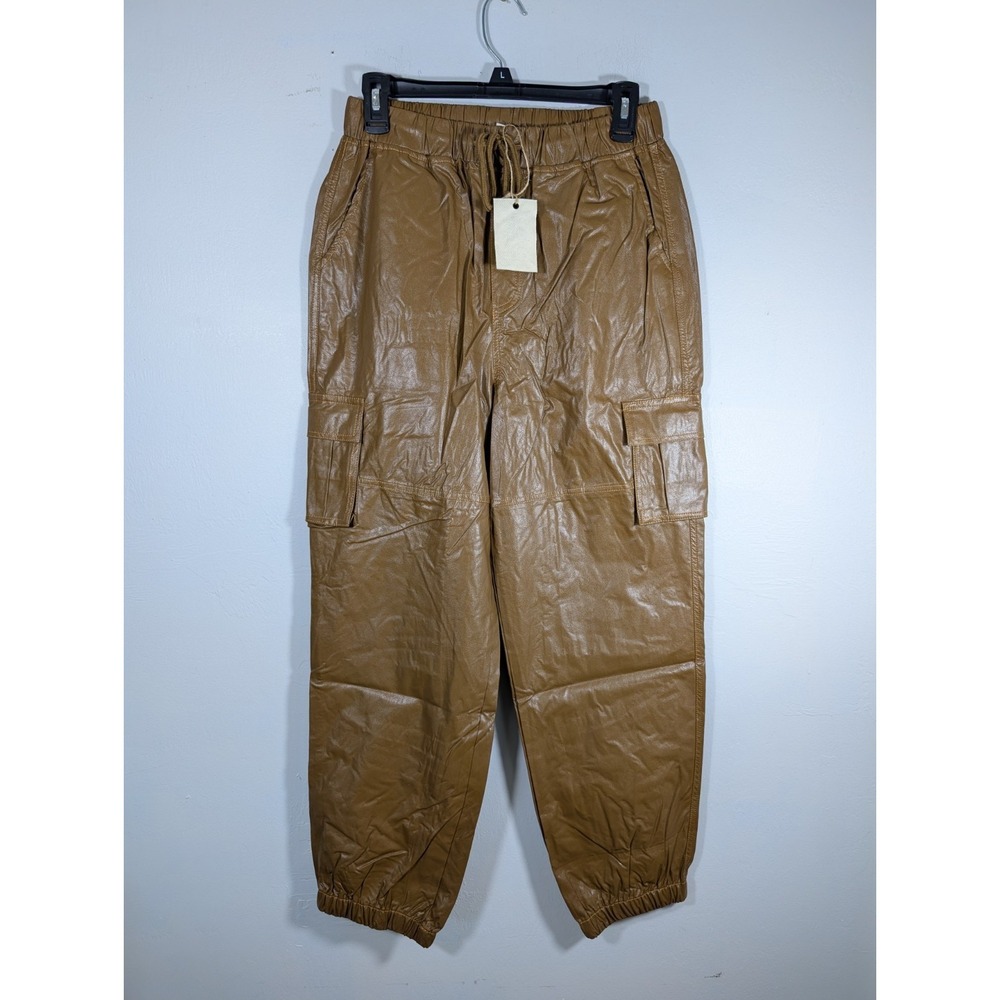 Easel Pants brown Faux Leather Jogger Style women's Pants S New‎